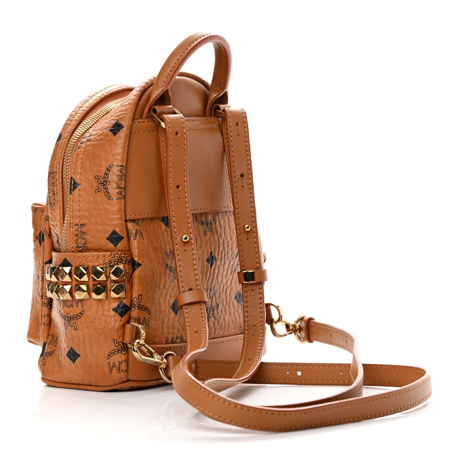 MCM Visetos Side Stud X-Mini Stark Bebe Boo Backpack Cognac 3 of 13