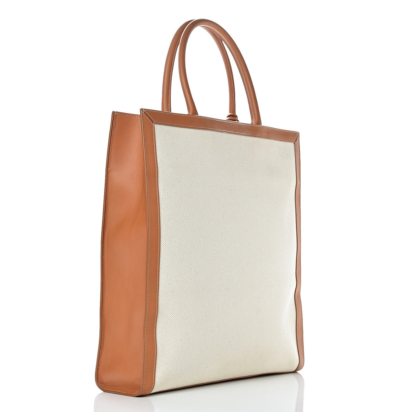 Canvas Calfskin Vertical Cabas Natural Tan
