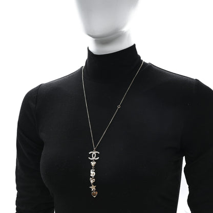 Chanel Pearl Crystal CC No 5 Heart Star Pendant Necklace Gold 2 of 5