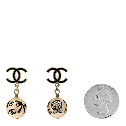 Chanel Enamel Pearl CC Camellia Drop Earrings Black Gold 2 of 5
