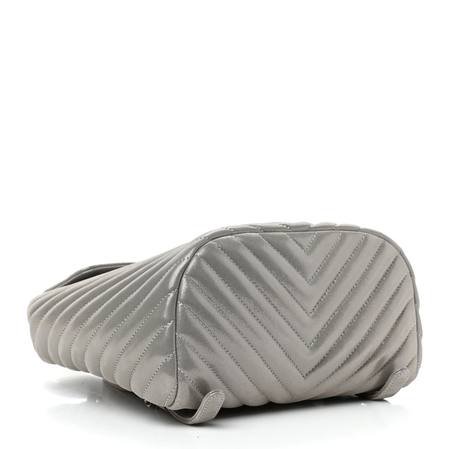 Metallic Iridescent Calfskin Chevron Quilted Small Urban Spirit Backpack Silver