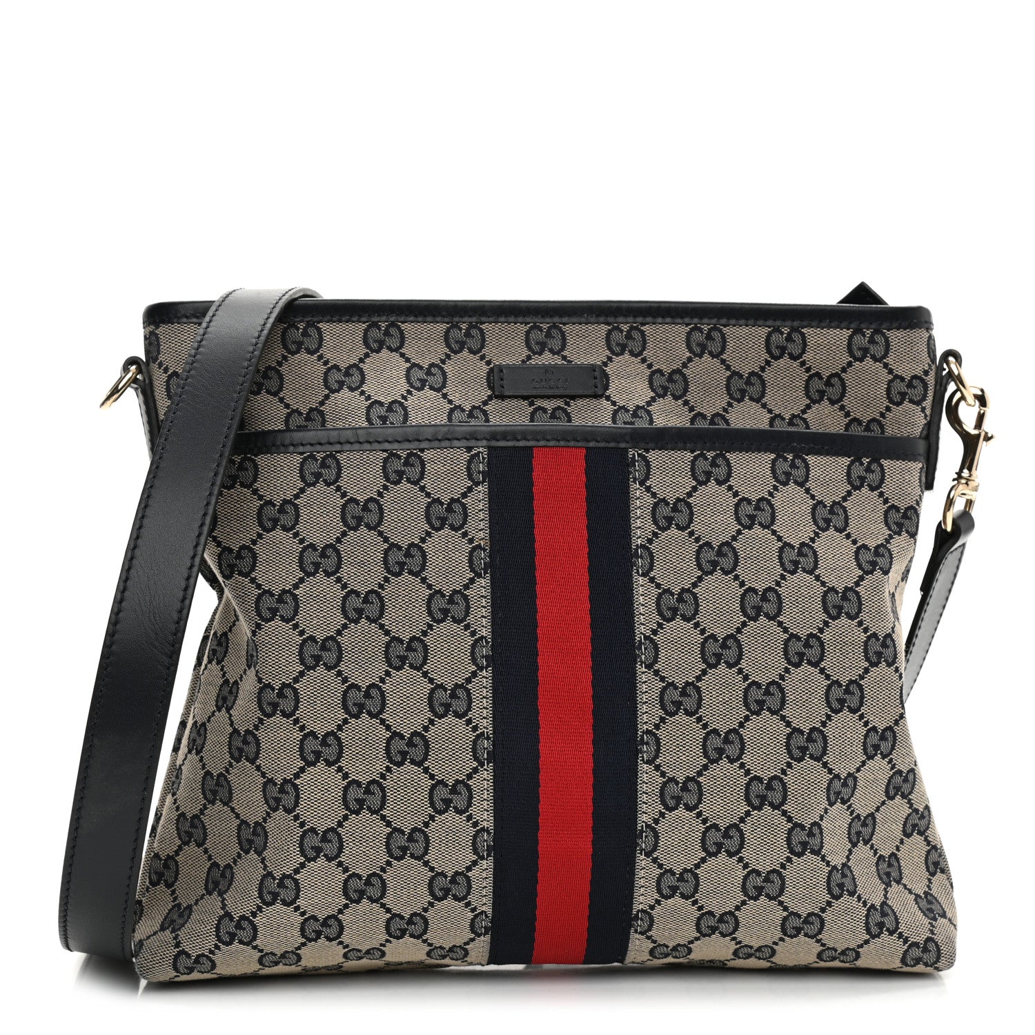 Gucci GG Supreme Monogram Web Flat Messenger Bag Navy 1 of 9