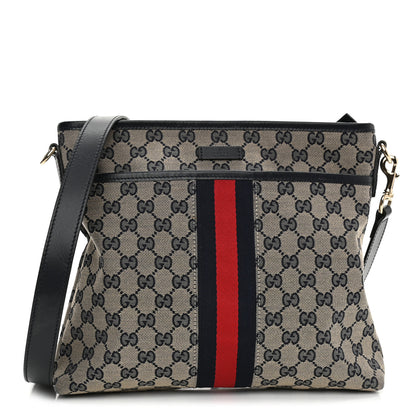 Gucci GG Supreme Monogram Web Flat Messenger Bag Navy 1 of 9