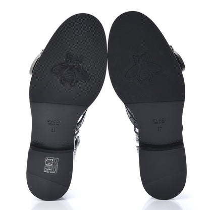 Gucci Calfskin Bee Embroidered Womens Queercore Brogue Wingtip Monk Strap Loafers 37 Black 5 of 9