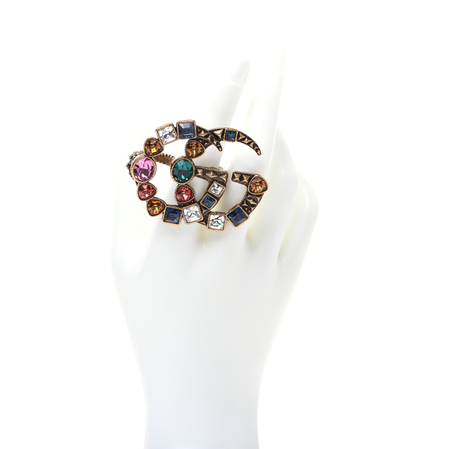 Crystal Double G Ring M Multicolor