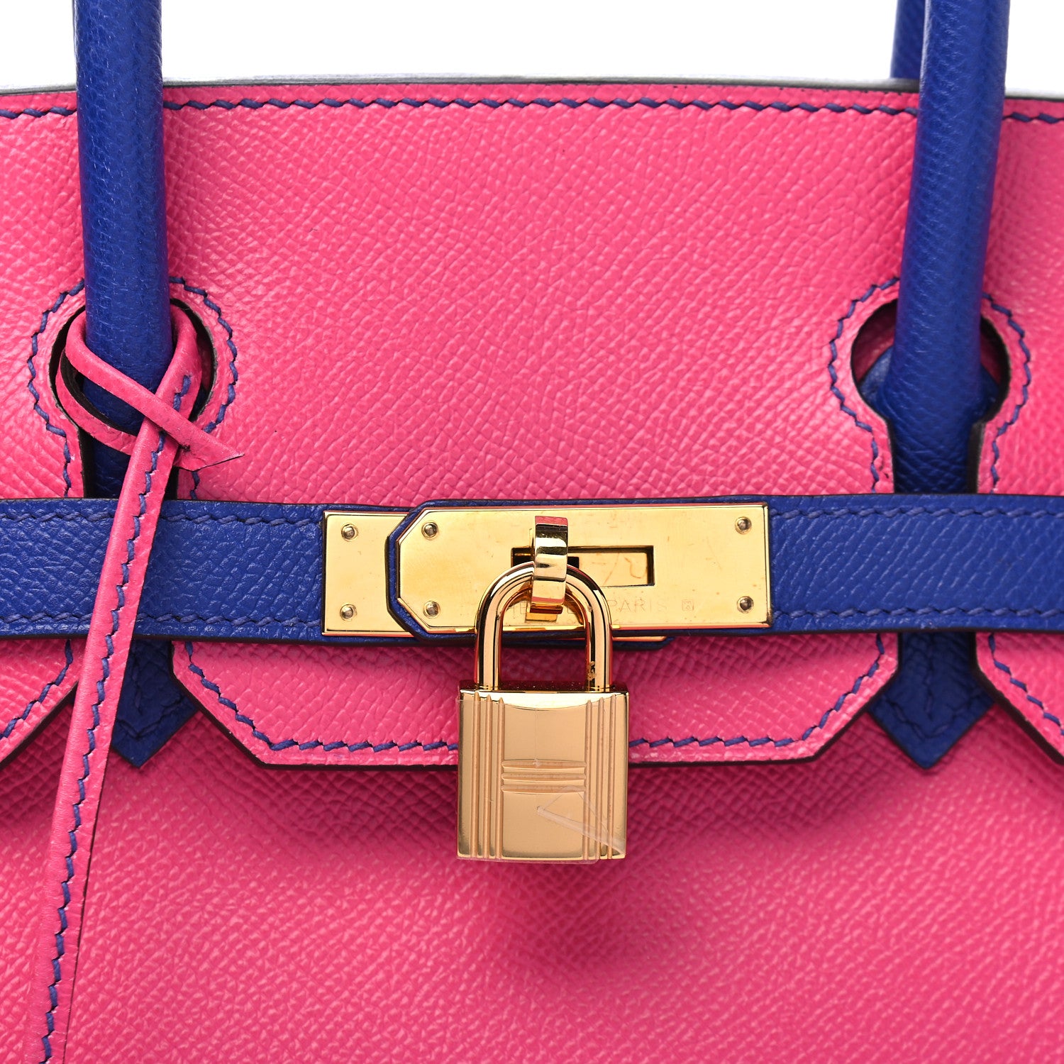 Hermes Epsom Horseshoe Birkin 30 Rose Tyrien Bleu Electrique 8 of 11
