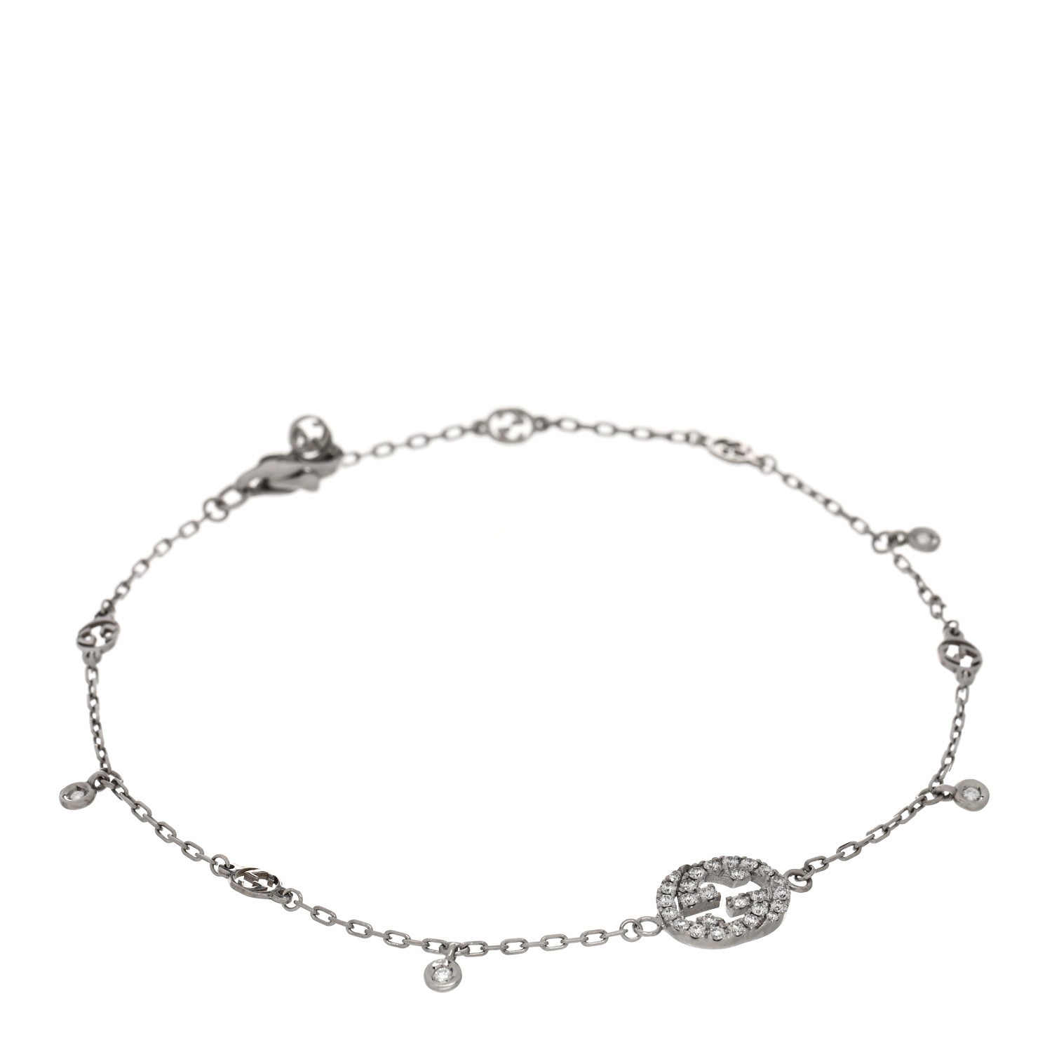 Gucci 18K White Gold Diamond GG Running Bracelet 1 of 8