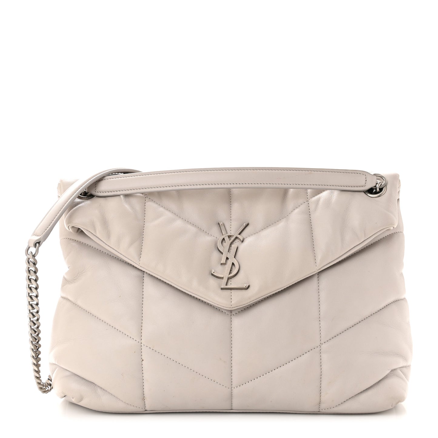 Lambskin Quilted Medium Loulou Puffer Monogram Chain Satchel Blanc Vintage