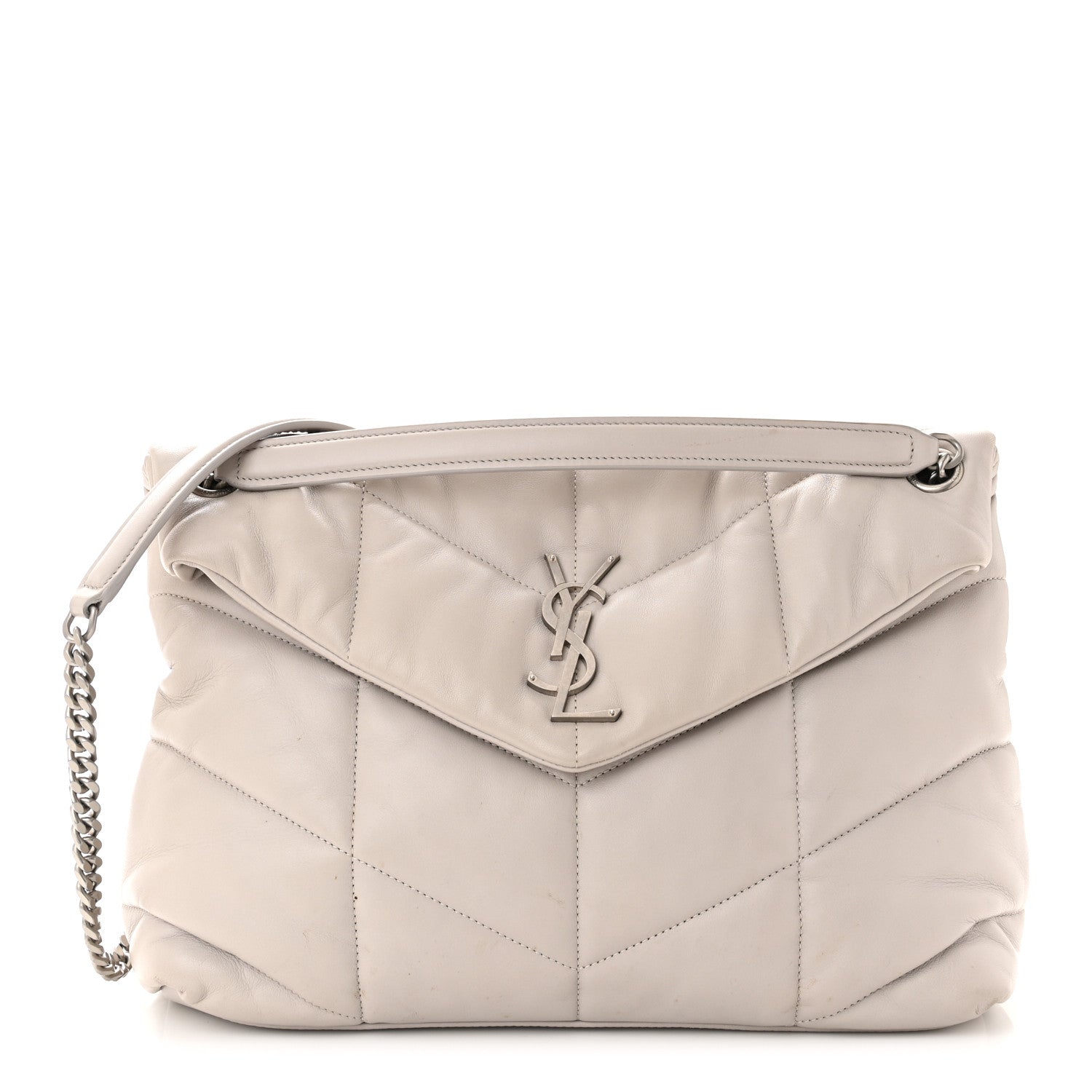 Saint Laurent Lambskin Quilted Medium Loulou Puffer Monogram Chain Satchel Blanc Vintage 1 of 15