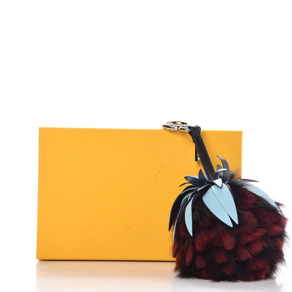 Fendi Fox Rabbit Fur Nappa Pineapple Bag Charm Bordeaux Turchese Pallido Multicolor 3 of 8