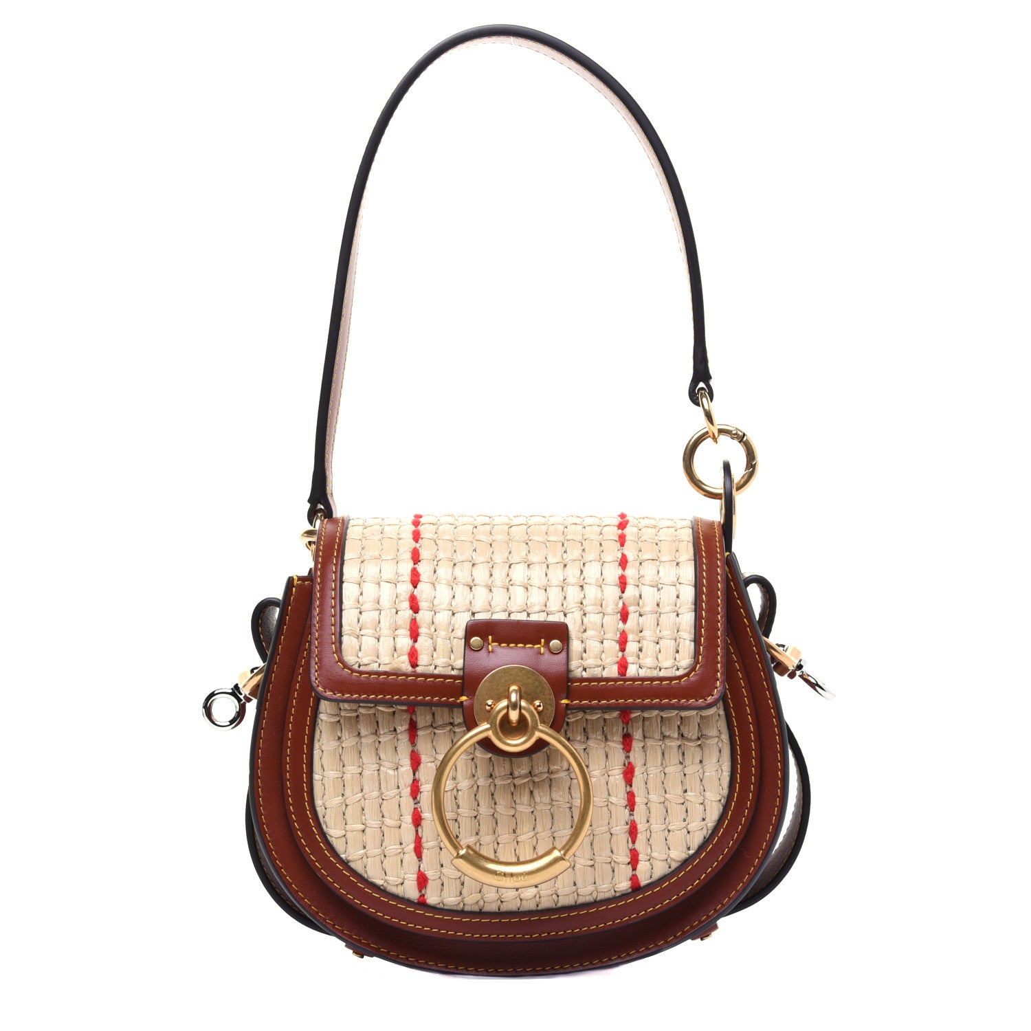 Chloe Calfskin Raffia Embroidered Small Tess Bag Sepia Brown 3 of 17