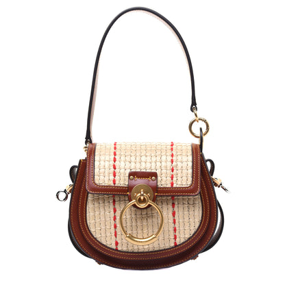 Chloe Calfskin Raffia Embroidered Small Tess Bag Sepia Brown 3 of 17
