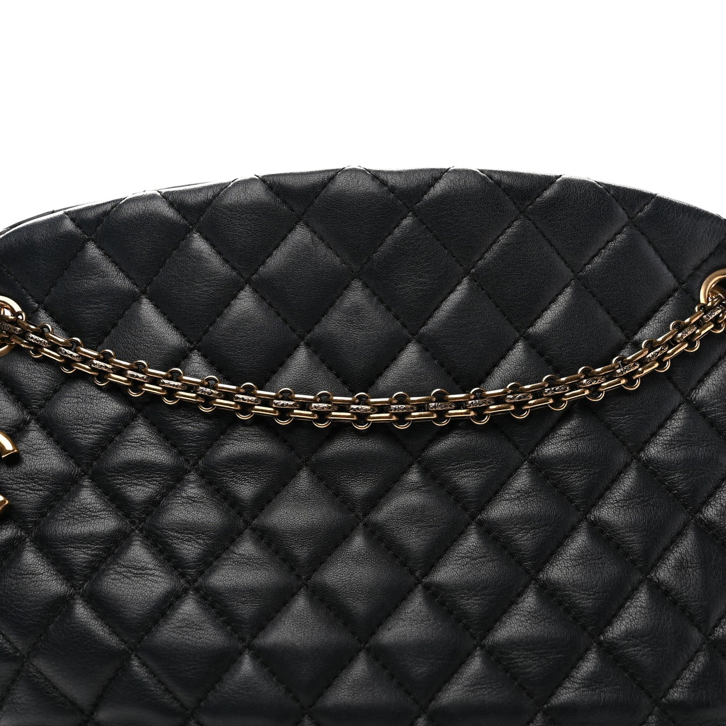 Lambskin Quilted Large Just Mademoiselle Bowling Bag Black