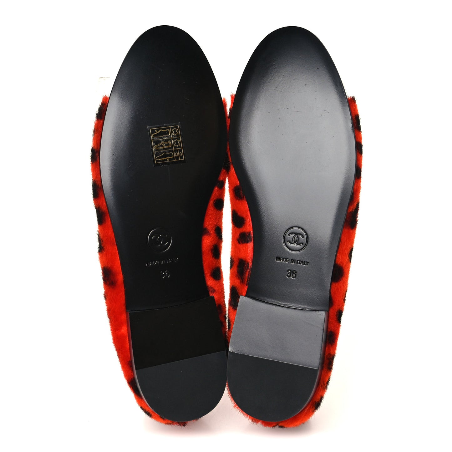 Pony Hair Lambskin Patent Calfskin Cap Toe CC Ballerina Flats 36 Orange Black White