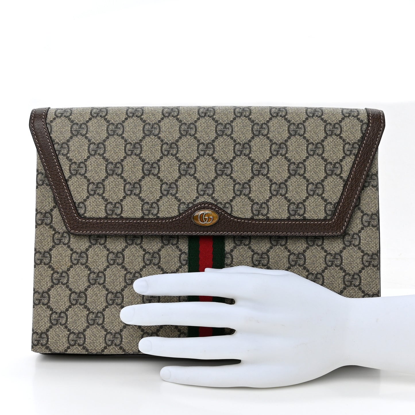 GG Supreme Monogram Web Ophidia Clutch Beige New Acero