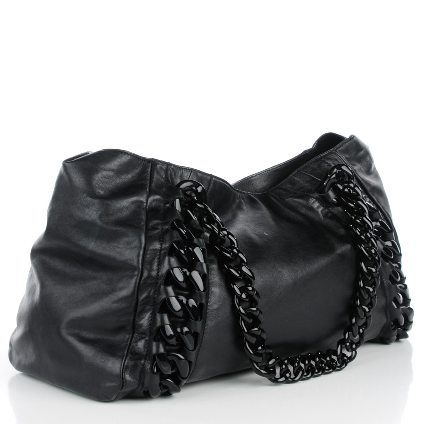 Calfskin Modern Chain Rhodoid East West Tote Black