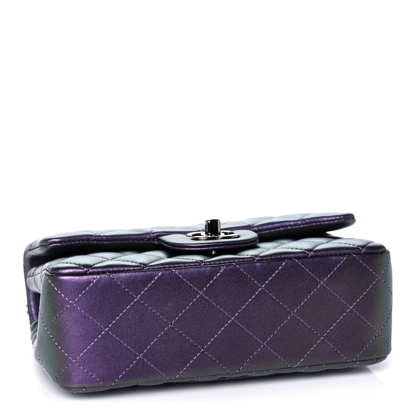 Iridescent Lambskin Quilted Mini Rectangular Flap Purple