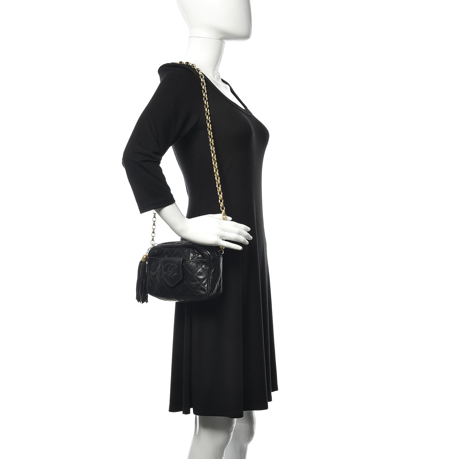 Chanel Lambskin Quilted Tassel Camera Case Black 2 of 14