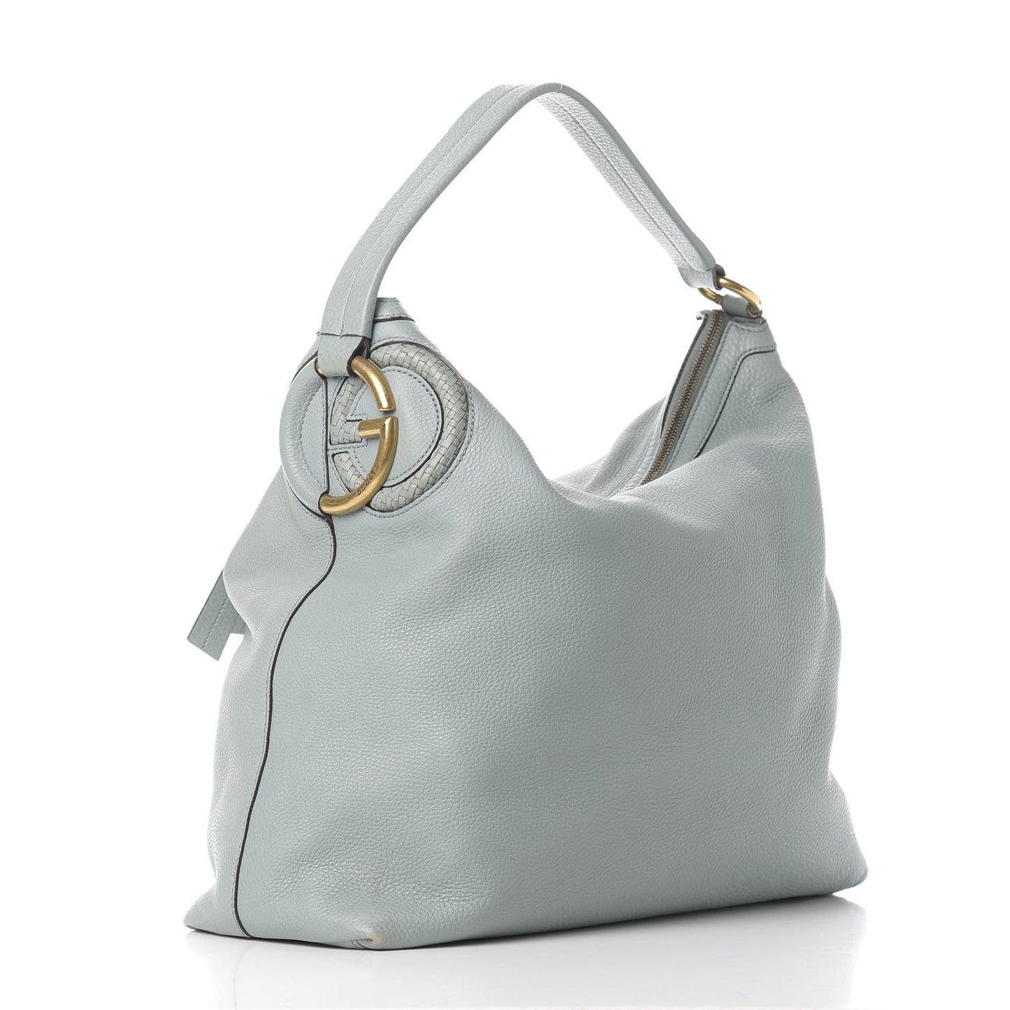 Pebbled Calfskin Twill Hobo Light Blue