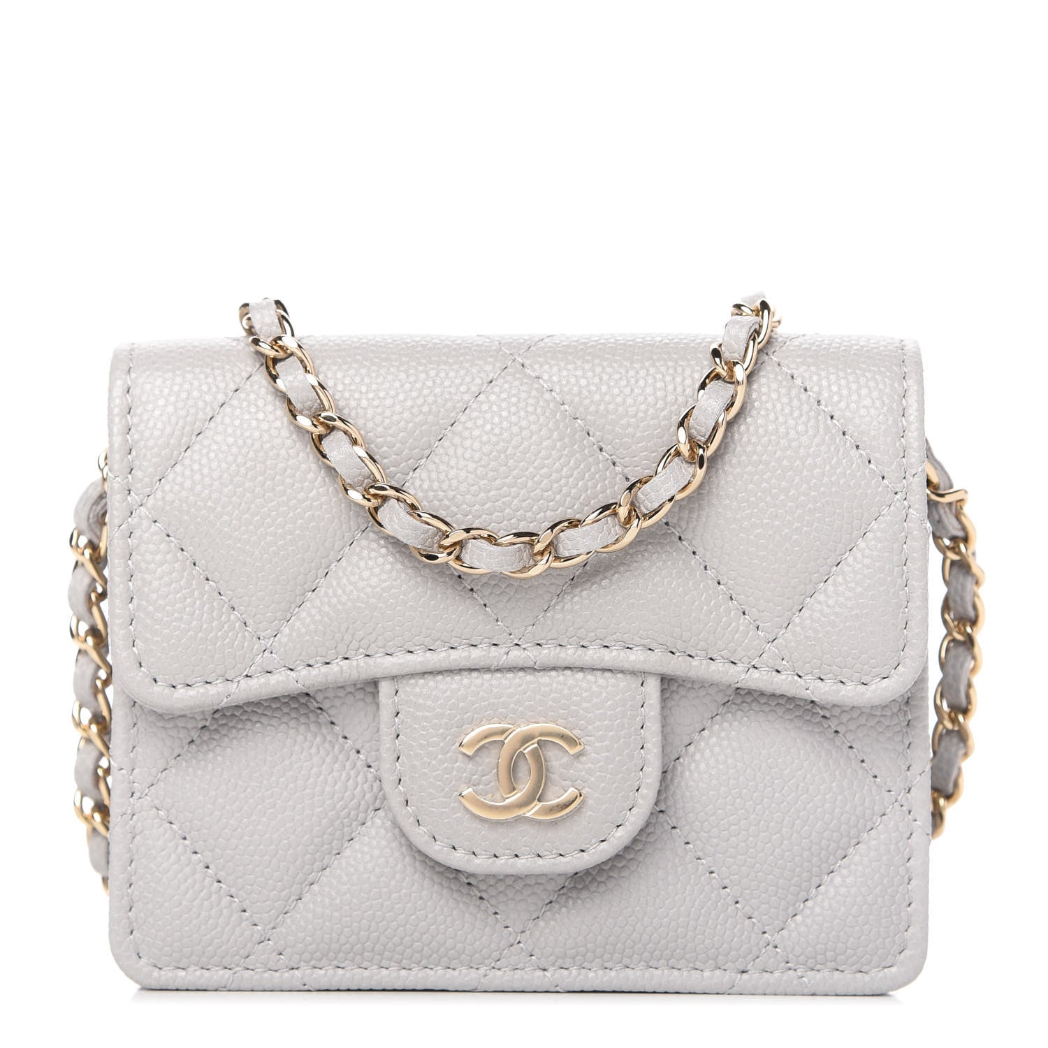 Chanel Caviar Quilted Flap Card Holder On Chain Grey 1 of 11