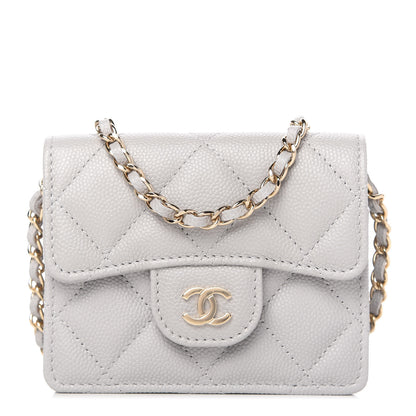 Chanel Caviar Quilted Flap Card Holder On Chain Grey 1 of 11