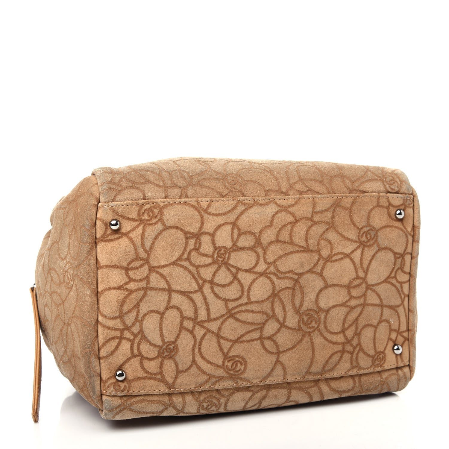 Chanel Suede Camellia Embossed Bowling Bag Beige 4 of 11