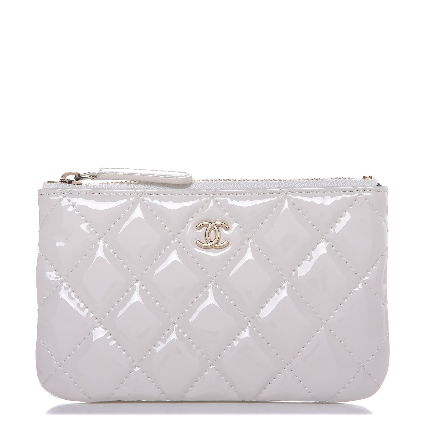 Patent Quilted Small Cosmetic Case White
