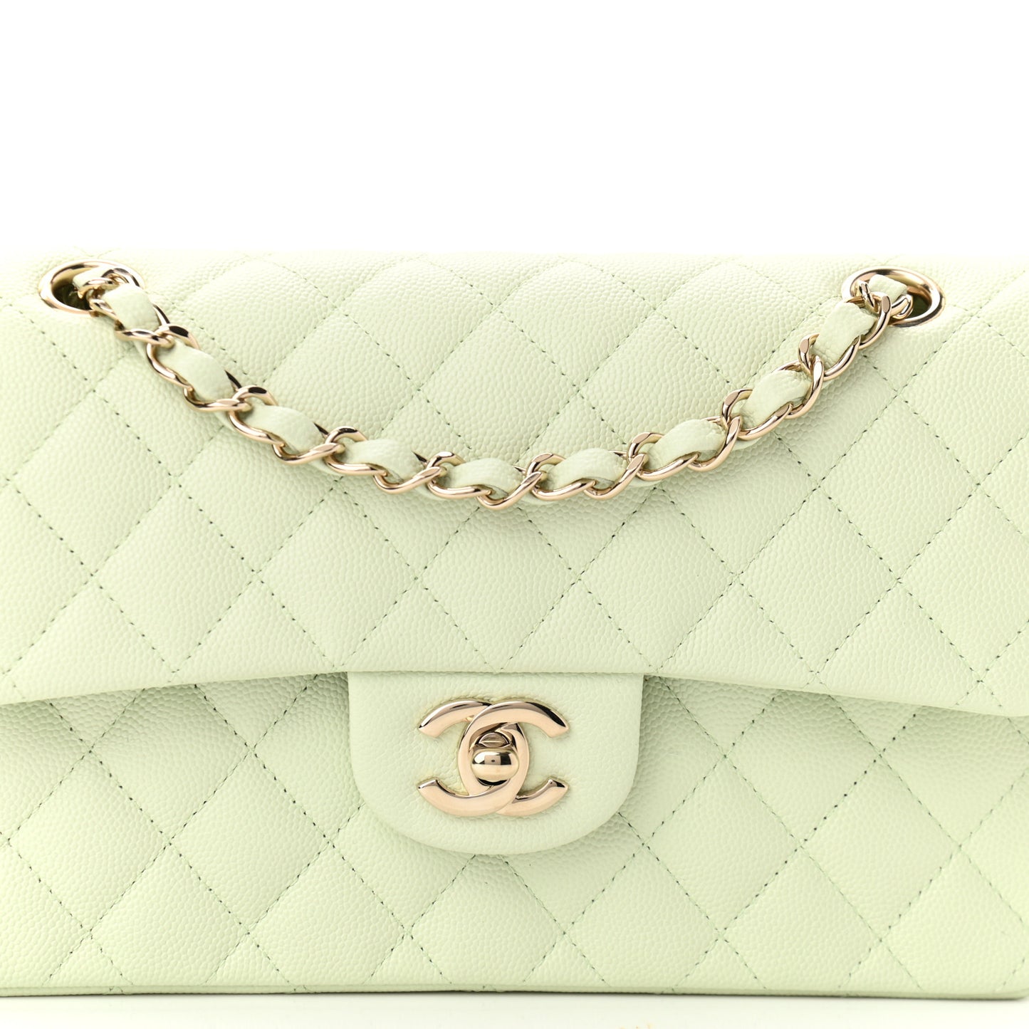 Caviar Quilted Small Double Flap Light Green