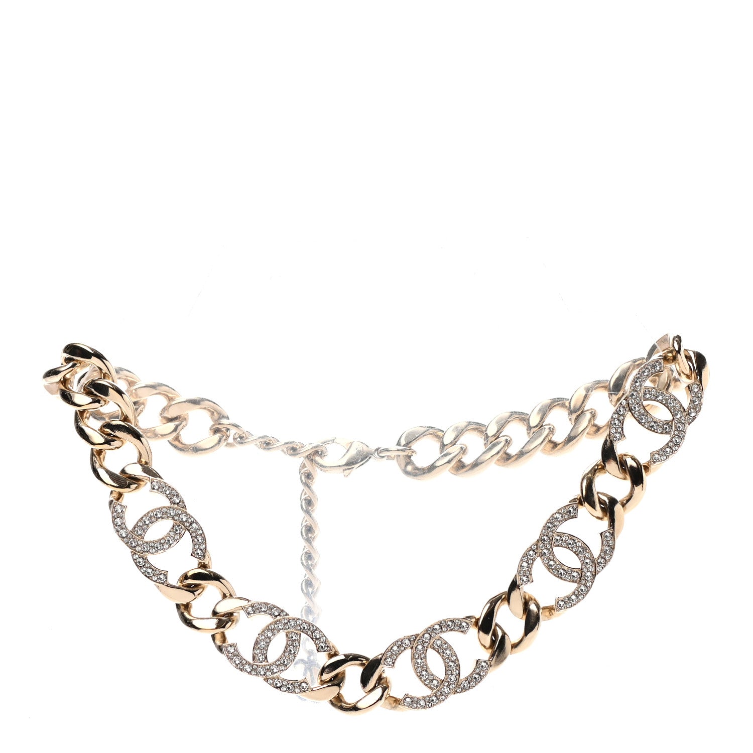 Chanel Crystal CC Chain Link Choker Necklace Gold 3 of 5