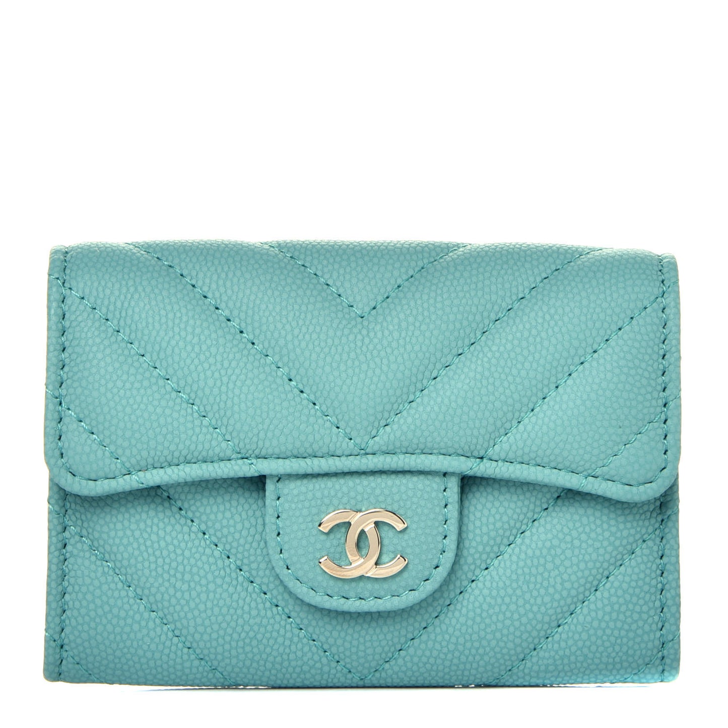Caviar Chevron Quilted Flap Card Holder Green
