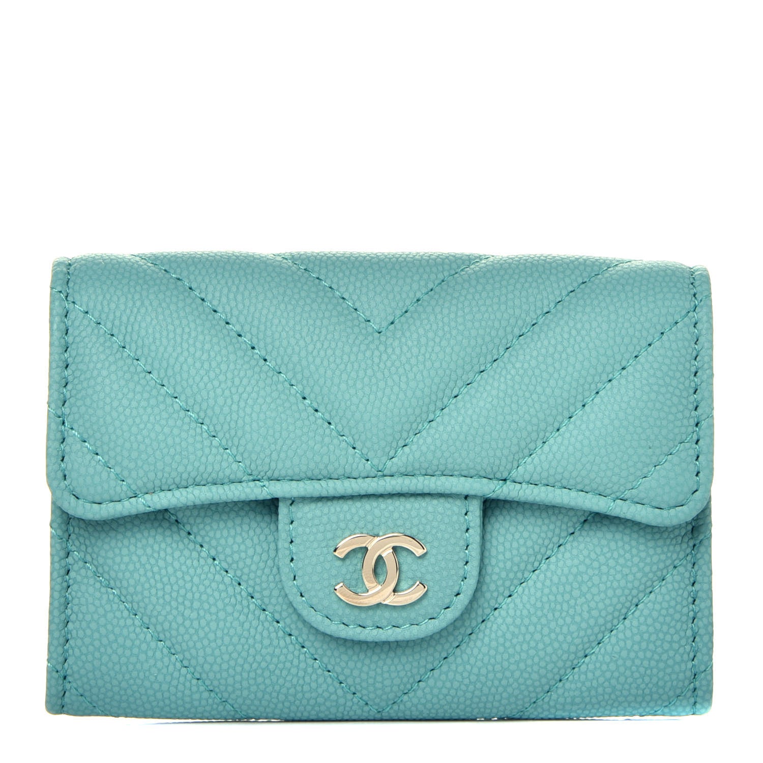 Chanel Caviar Chevron Quilted Flap Card Holder Green 1 of 9