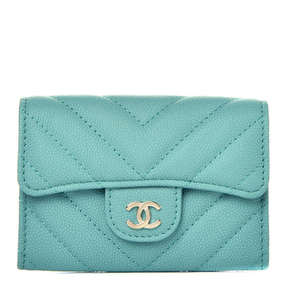 Chanel Caviar Chevron Quilted Flap Card Holder Green 1 of 9