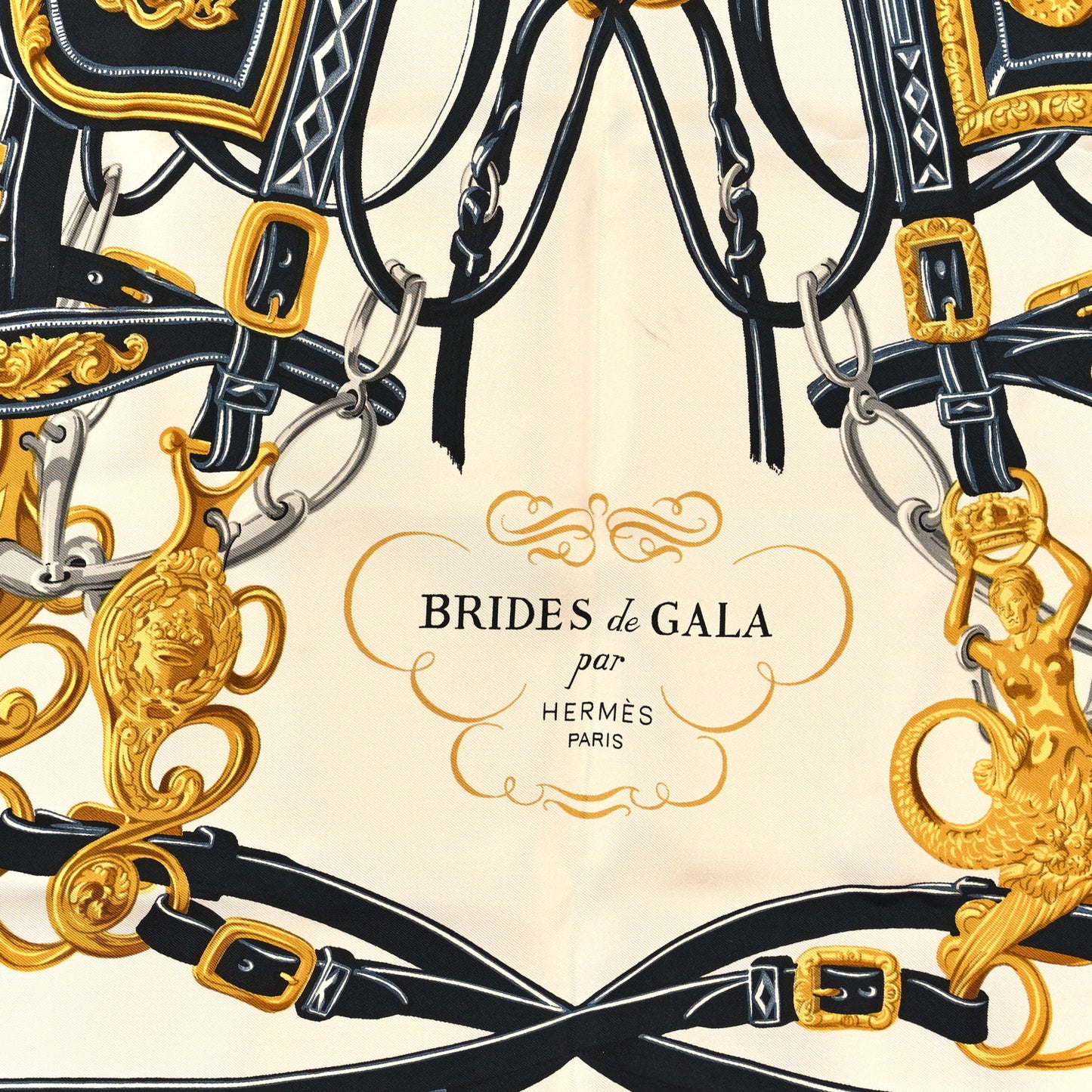 Silk Brides De Gala Scarf 90 Black Creme Gold