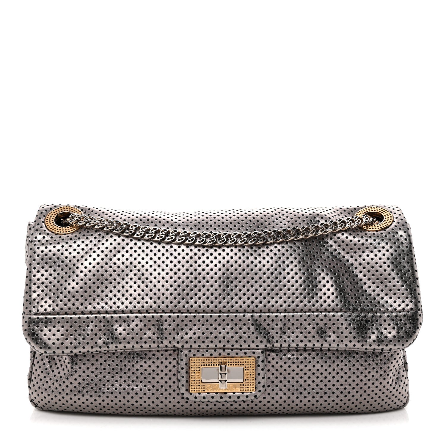 Chanel Metallic Crackled Calfskin Perforated Drill Flap Bronze 1 of 10