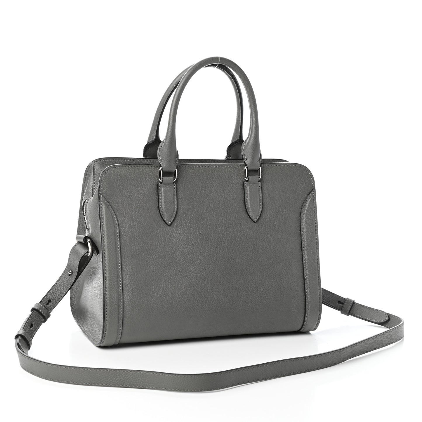 Pebbled Calfskin Small Skull Padlock Zip Around Tote Dark Grey