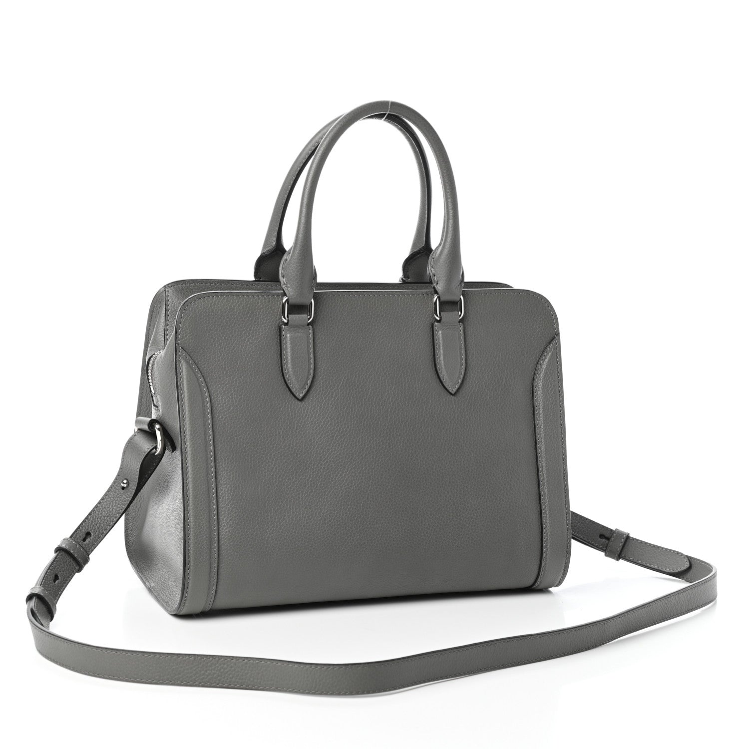 Alexander McQueen Pebbled Calfskin Small Skull Padlock Zip Around Tote Dark Grey 3 of 9