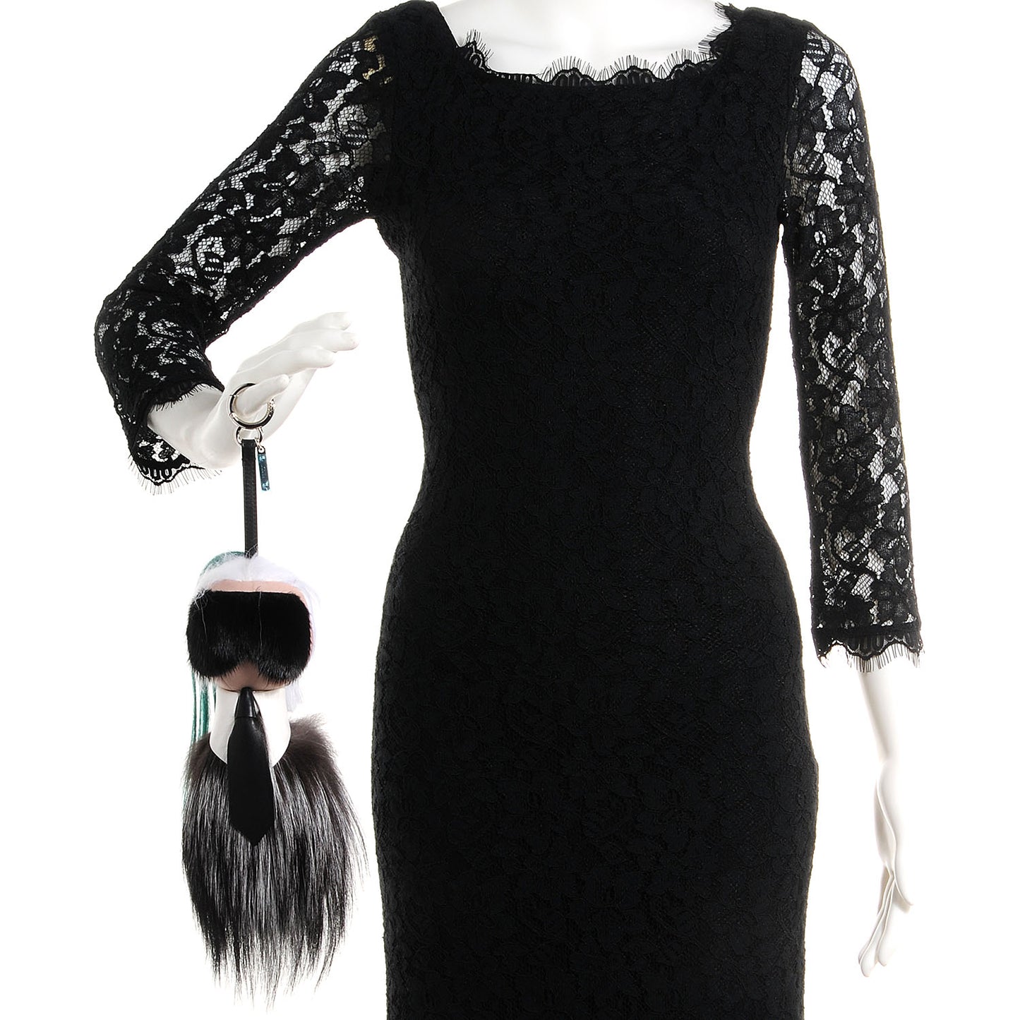 Fox Mink Goat Fur Karlito Bag Charm Black White Verde