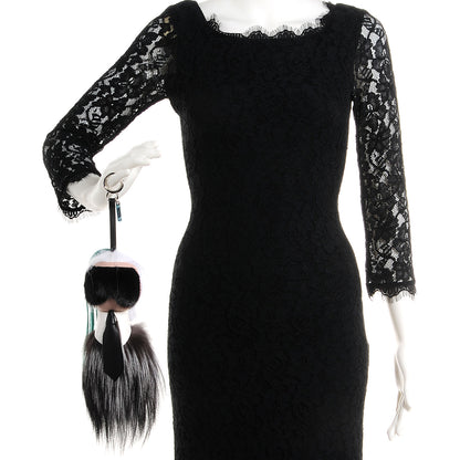 Fendi Fox Mink Goat Fur Karlito Bag Charm Black White Verde 2 of 5