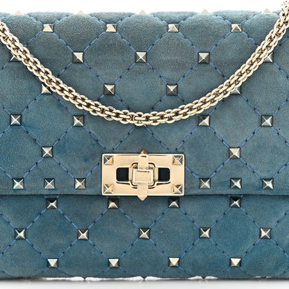 Valentino Garavani Suede Rockstud Spike Wallet on Chain Bright Blue 7 of 11