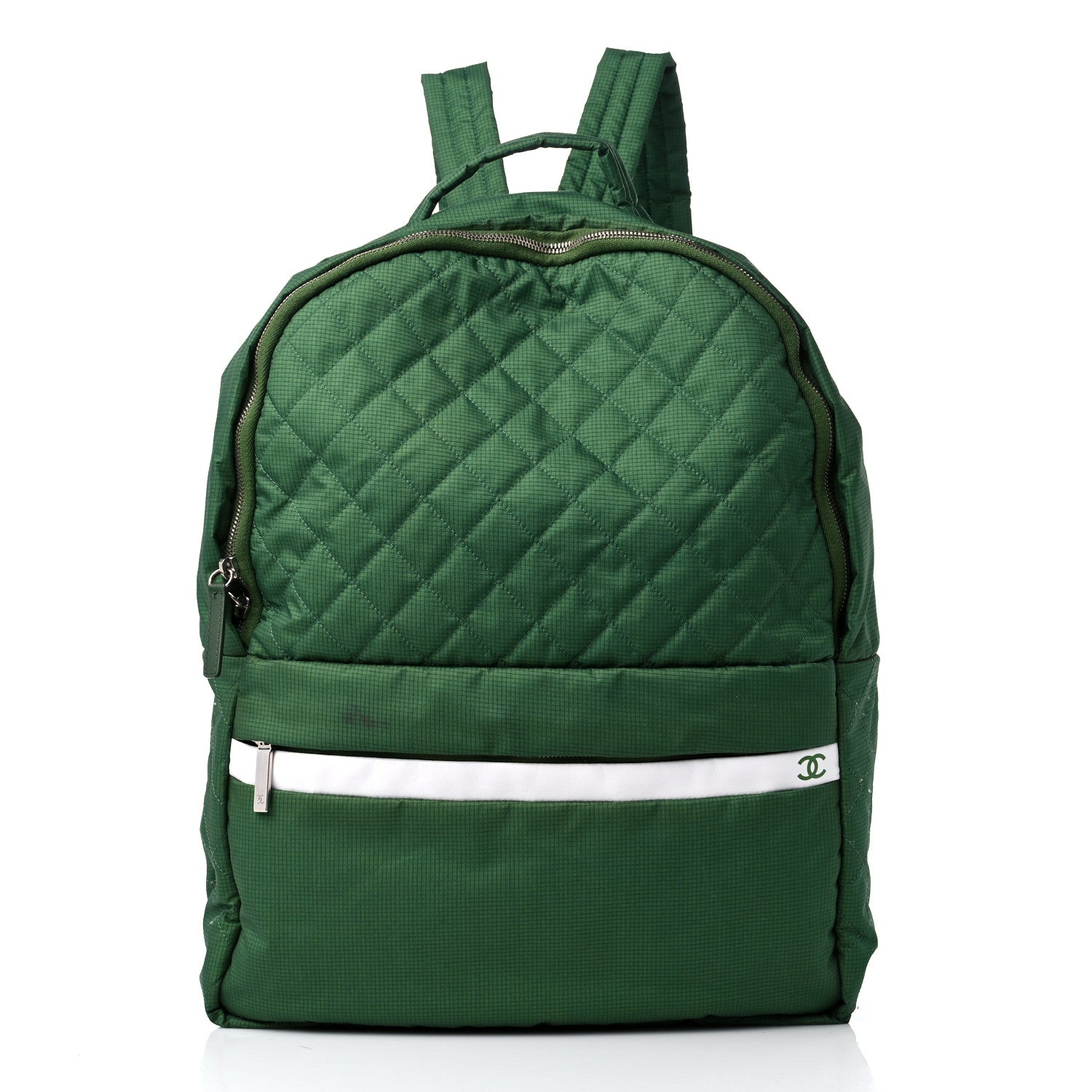 Chanel Nylon Quilted CC Backpack Green White 2 of 11