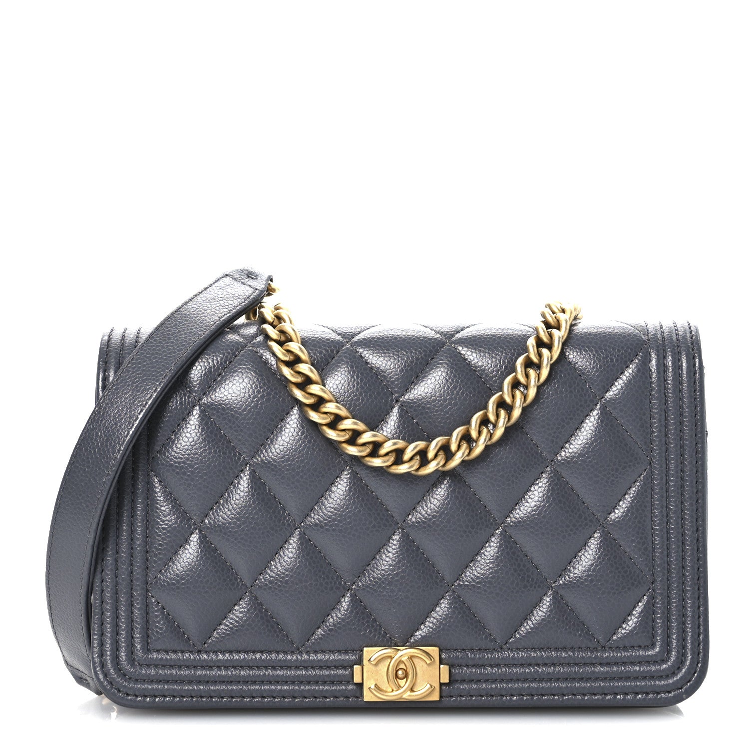Chanel Caviar Quilted Boy Wallet On Chain WOC Grey 1 of 11
