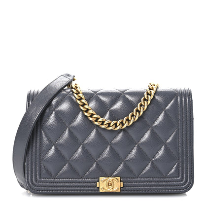 Chanel Caviar Quilted Boy Wallet On Chain WOC Grey 1 of 11