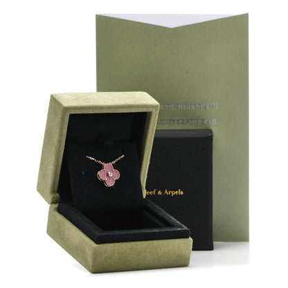 Van Cleef & Arpels 18K Rose Gold Diamond Rhodonite Vintage Alhambra Pendant Necklace 6 of 6