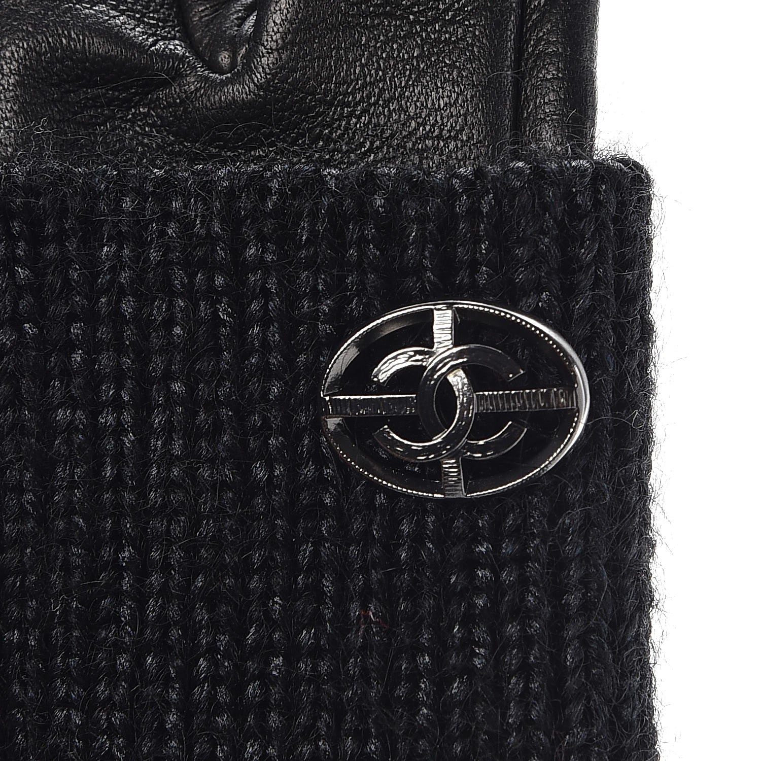 Chanel Lambskin Knit Gloves 8 Black 3 of 8