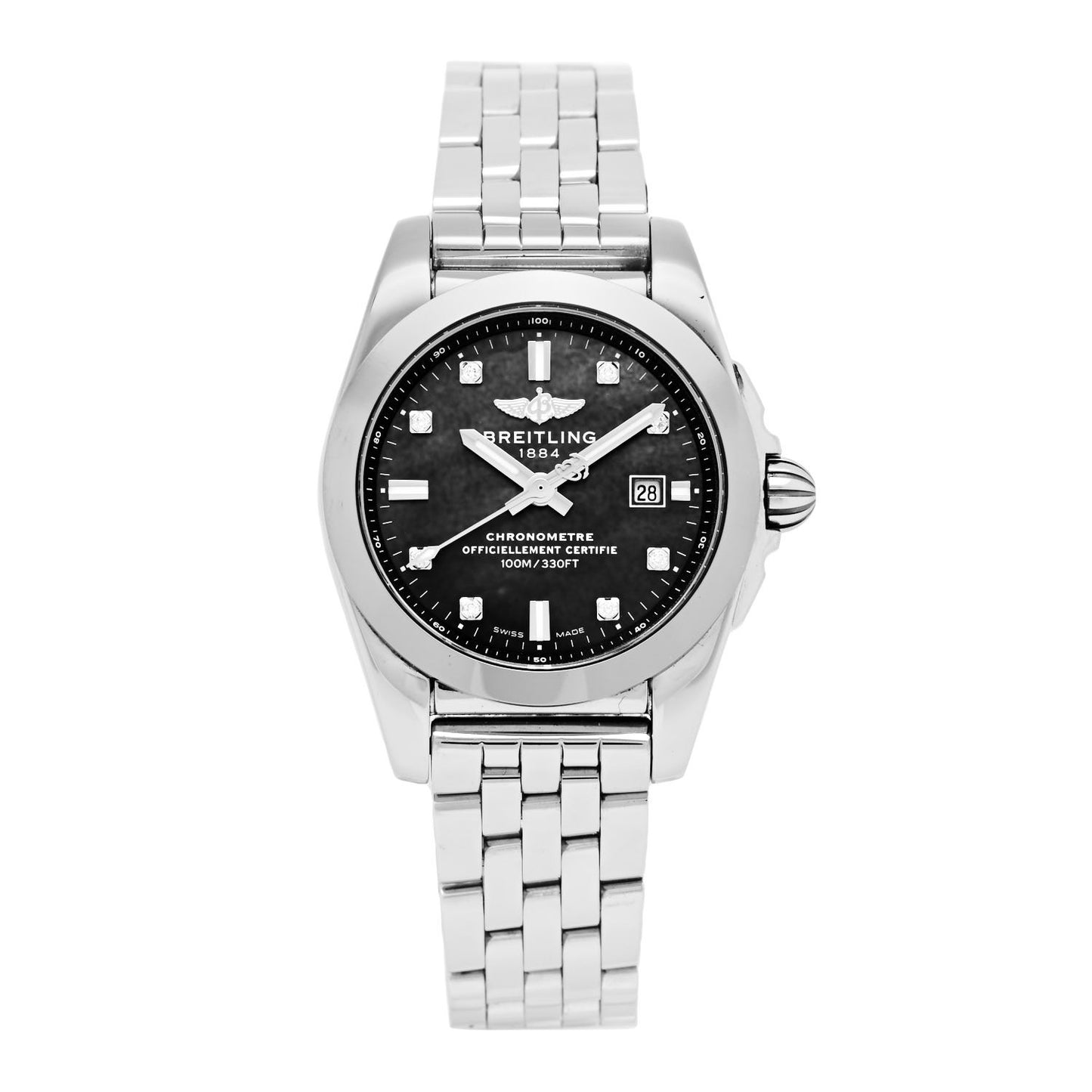 Stainless Steel Diamond Black Mother of Pearl 29mm Galactic Quartz Watch W72348