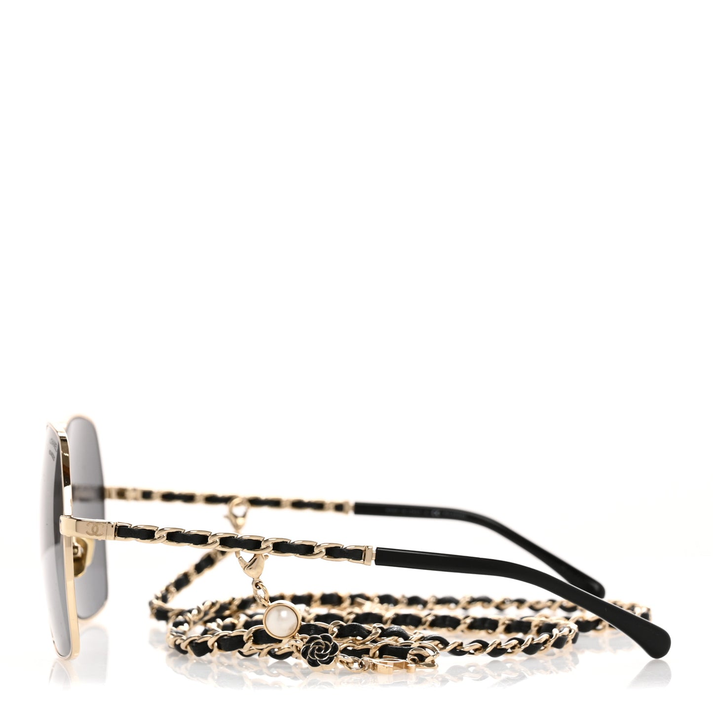 Metal Polarized Square Frame Chain Sunglasses 4274-Q Gold Black