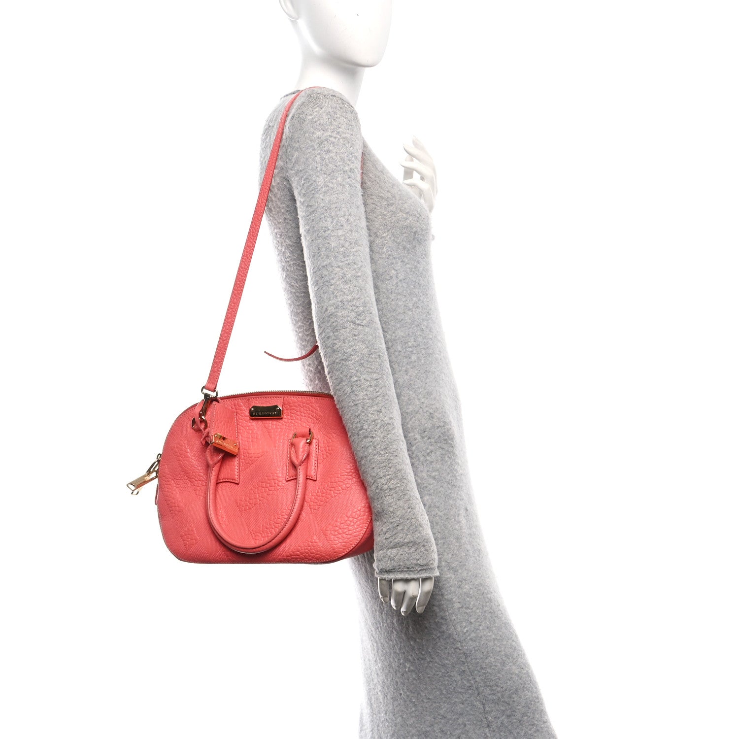 Burberry Heritage Grain Check Embossed Small Orchard Bowling Bag Pink 2 of 9