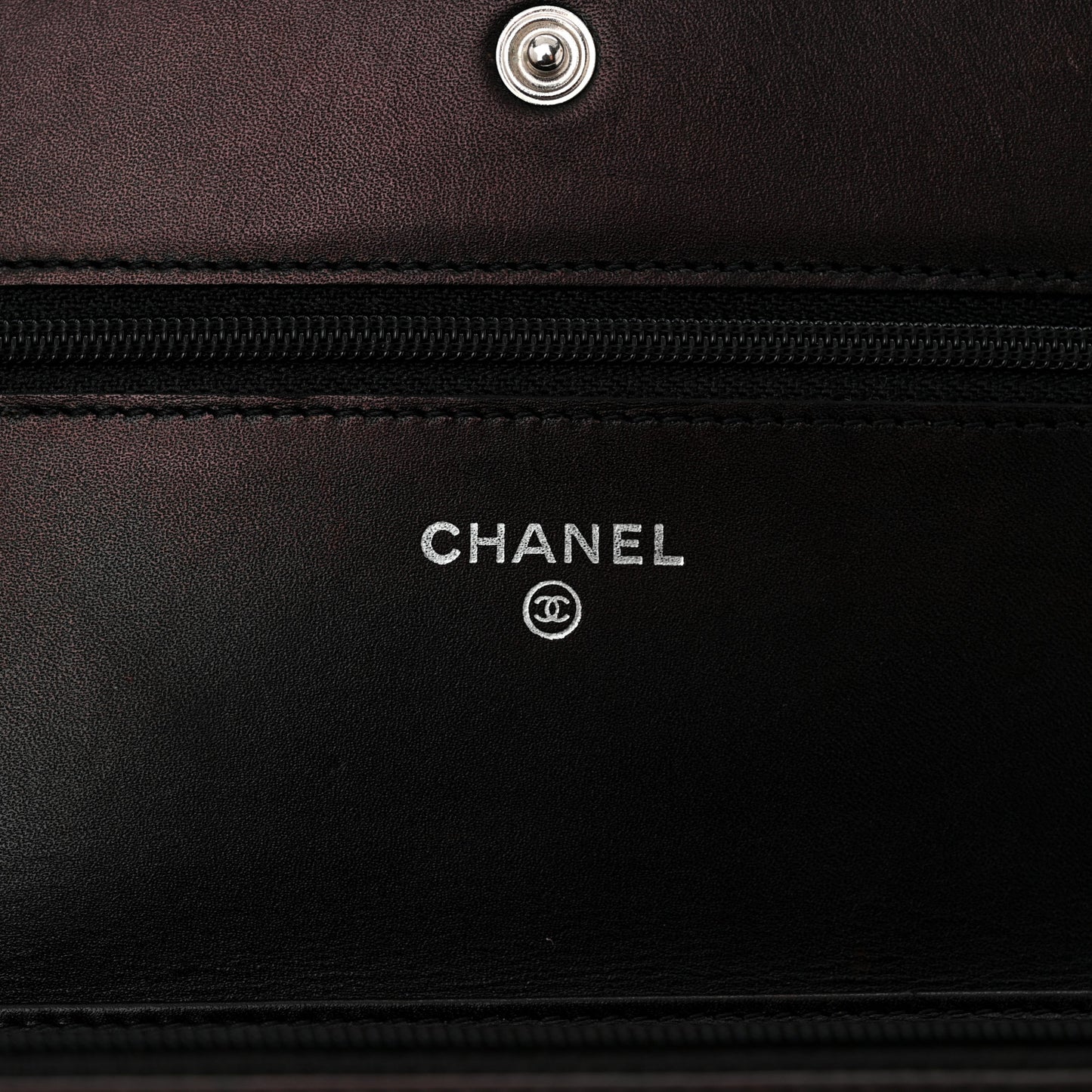 Calfskin Quilted Cambon Wallet on Chain WOC Black Silver