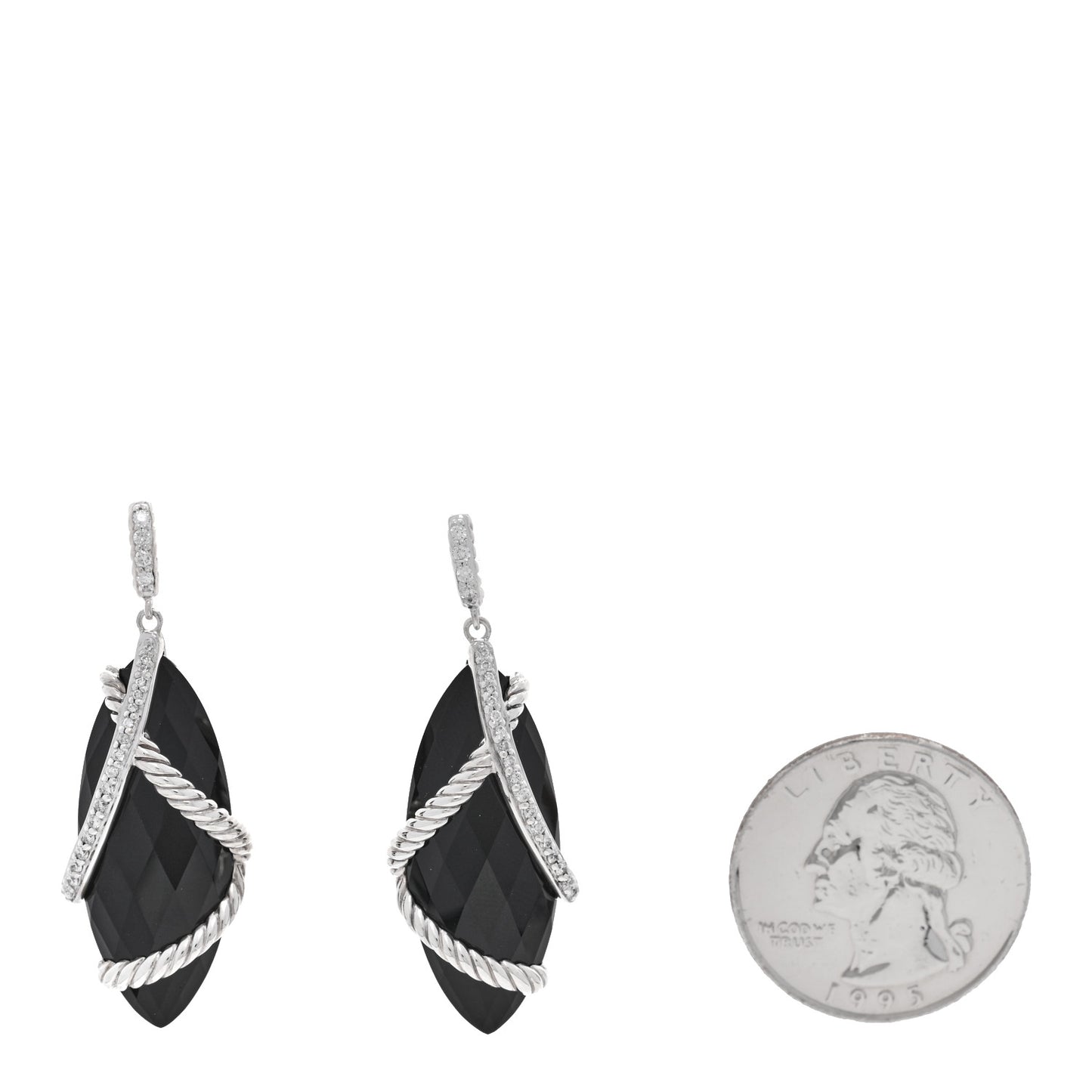 Sterling Silver Diamond Black Onyx Cable Wrap Drop Earrings
