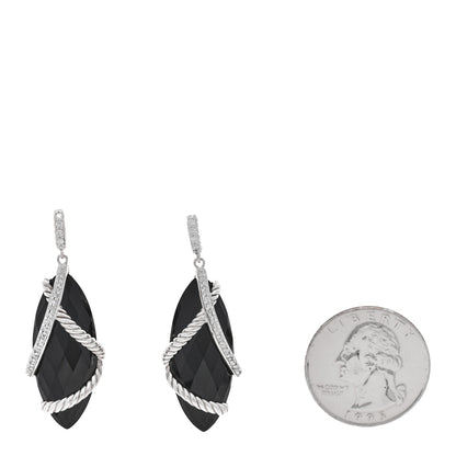 David Yurman Sterling Silver Diamond Black Onyx Cable Wrap Drop Earrings 2 of 4